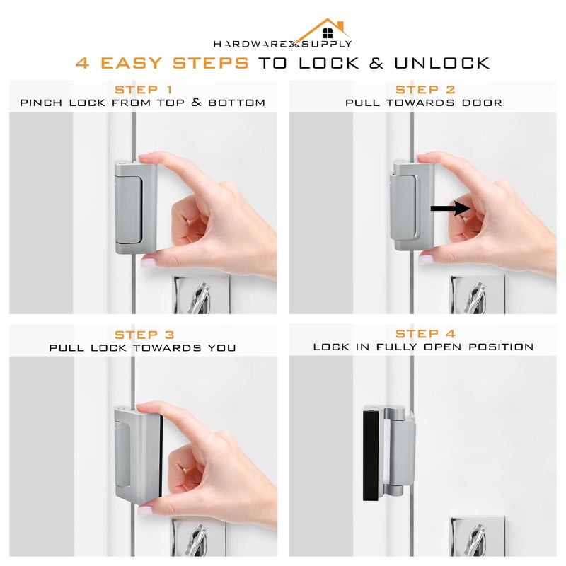 HardwareX Supply Door Reinforcement Lock, Privacy Door Latch Harden Construction 3"" Stop Childproof, Black - Image 2